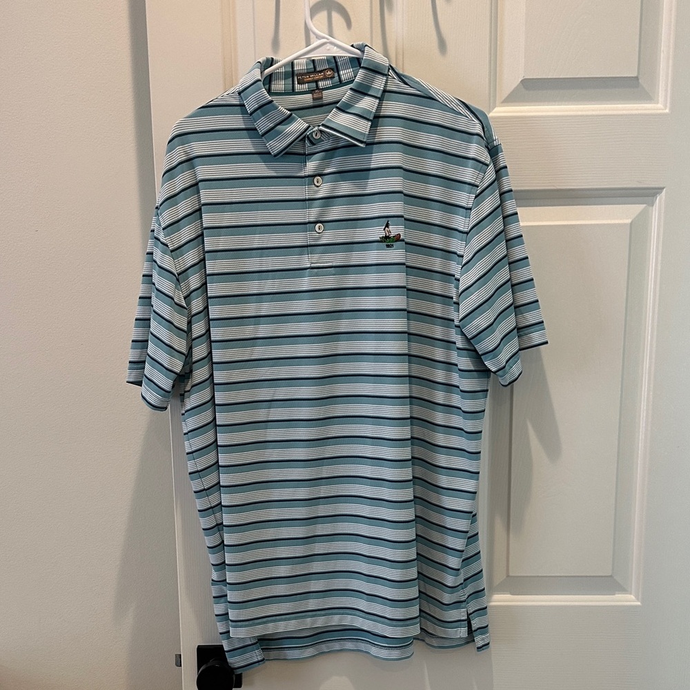 Peter Millar Blue and White Striped Polo Shirt men’s